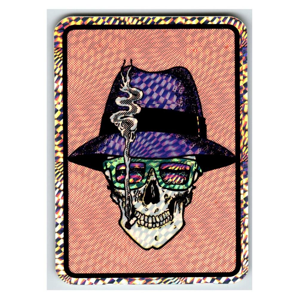 Skull Fedora Sunglasses Sticker Holographic Border Psychedelic Art 1980's Laser